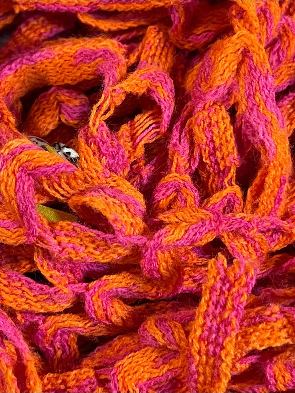 Handknit Kids Open-Weave Fringe Scarf - Bright Orange